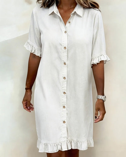 Vestido Mujer de Denim con Botones y Volantes Estilo Casual