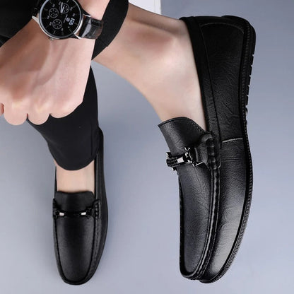 Mocasines Hombre de Cuero Genuino Estilo Conducción Suela Goma Slip-On