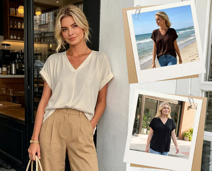 Blusa Mujer con Escote en V y Espalda Plisada
