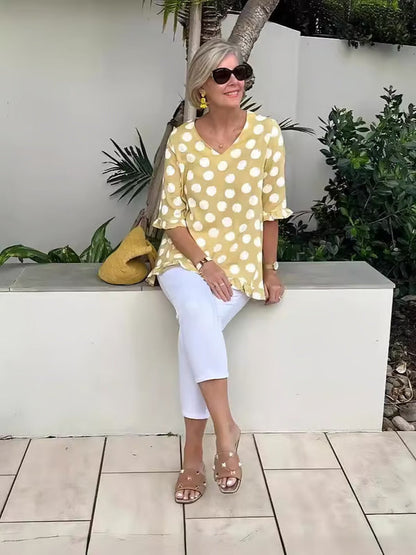 Blusa Mujer de Manga Larga Escote en V Ajuste Suelto