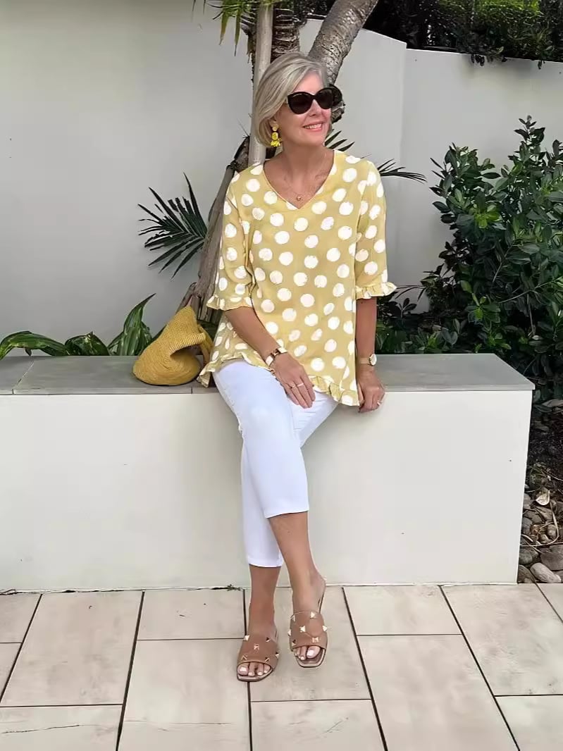 Blusa Mujer Estampada Escote en V Caída Fluida