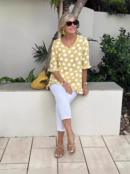 Blusa Mujer Estampada Escote en V Caída Fluida