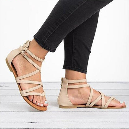 Sandalias Planas Mujer con Correas Cruzadas Estilo Simple