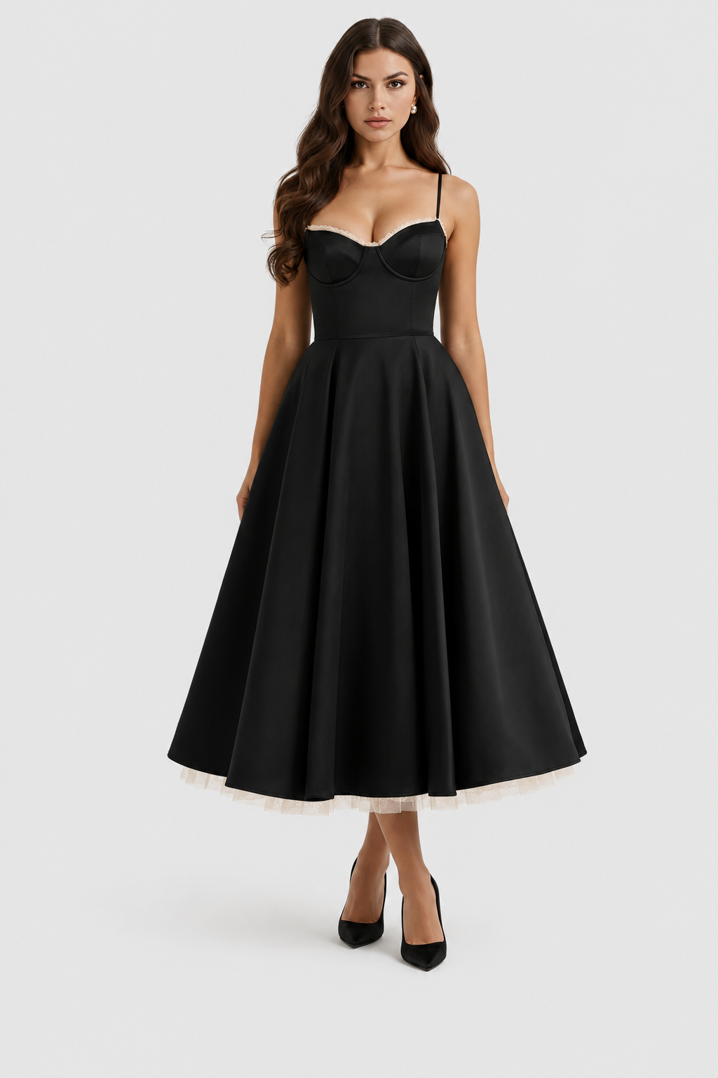 Vestido midi Mujer de Tul con Capas