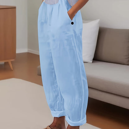 Pantalón Mujer de Lino Talle Alto Corte Relajado