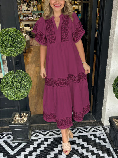 Vestido midi mujer Escote en V Estilo bohemio Veraniego