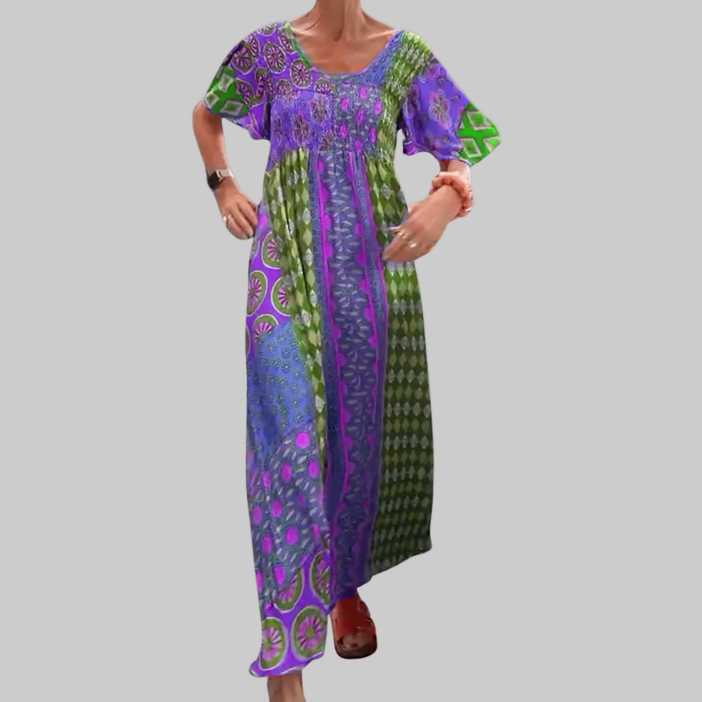 Vestido maxi mujer estilo bohemio con parches