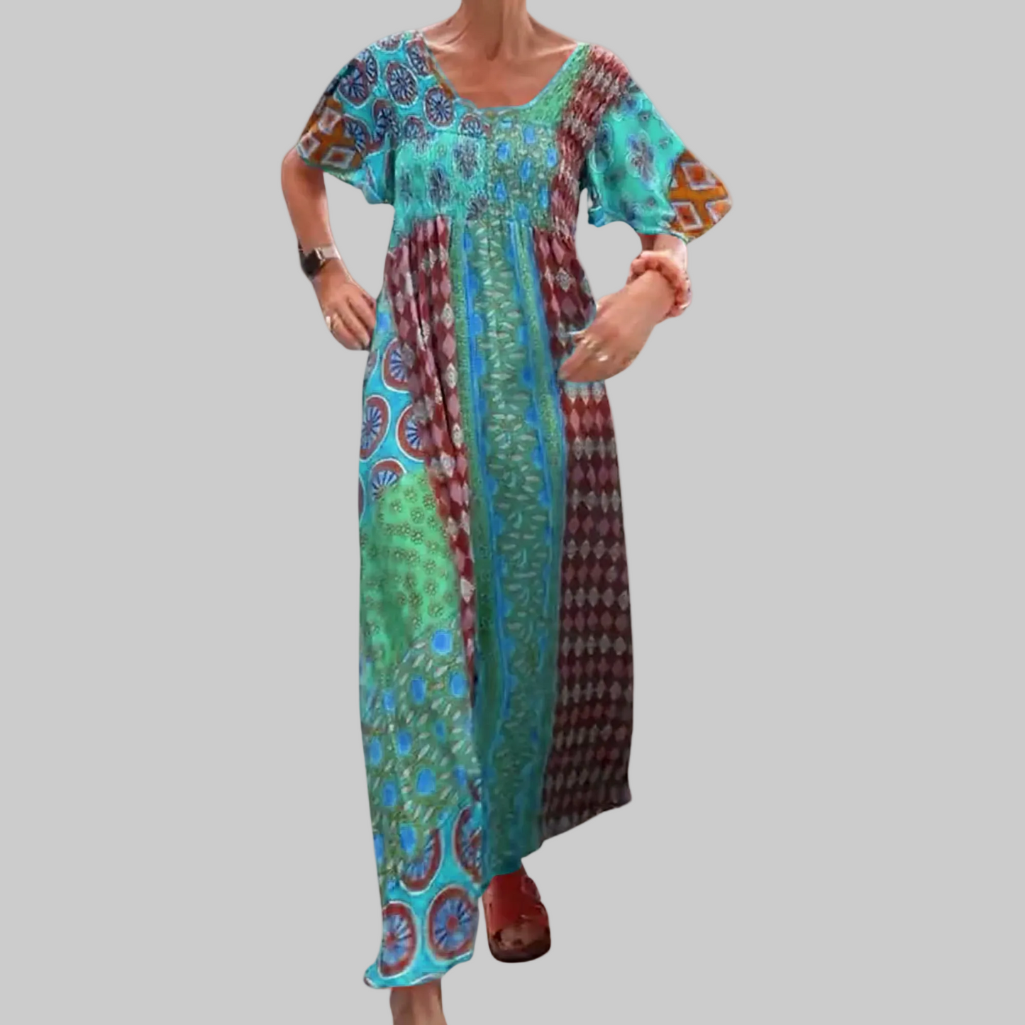 Vestido maxi mujer estilo bohemio con parches