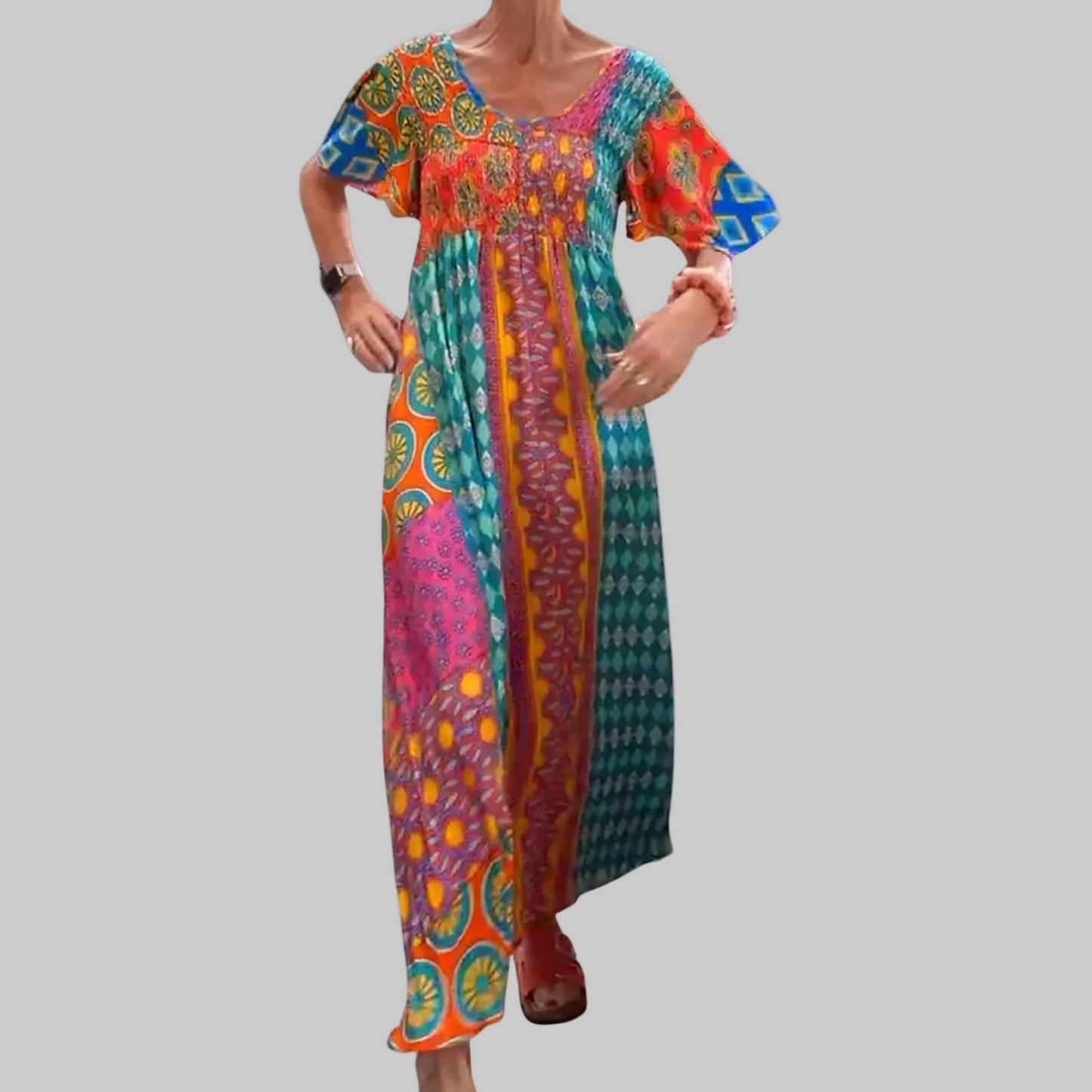 Vestido maxi mujer estilo bohemio con parches - Mavetta