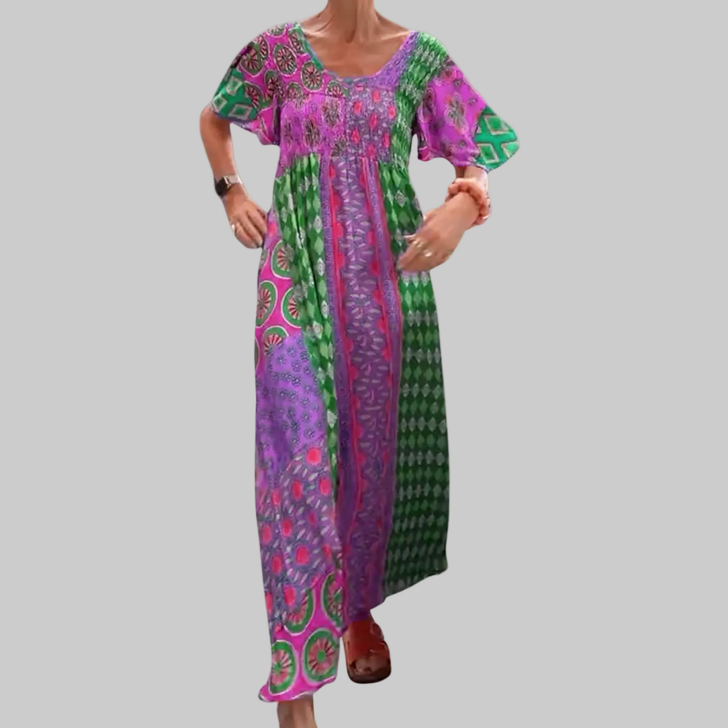 Vestido maxi mujer estilo bohemio con parches