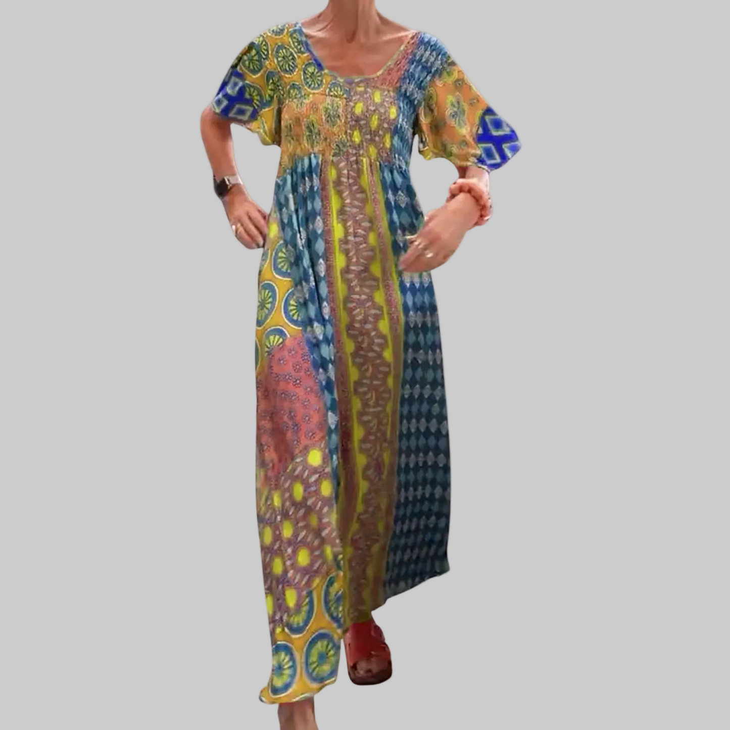 Vestido maxi mujer estilo bohemio con parches
