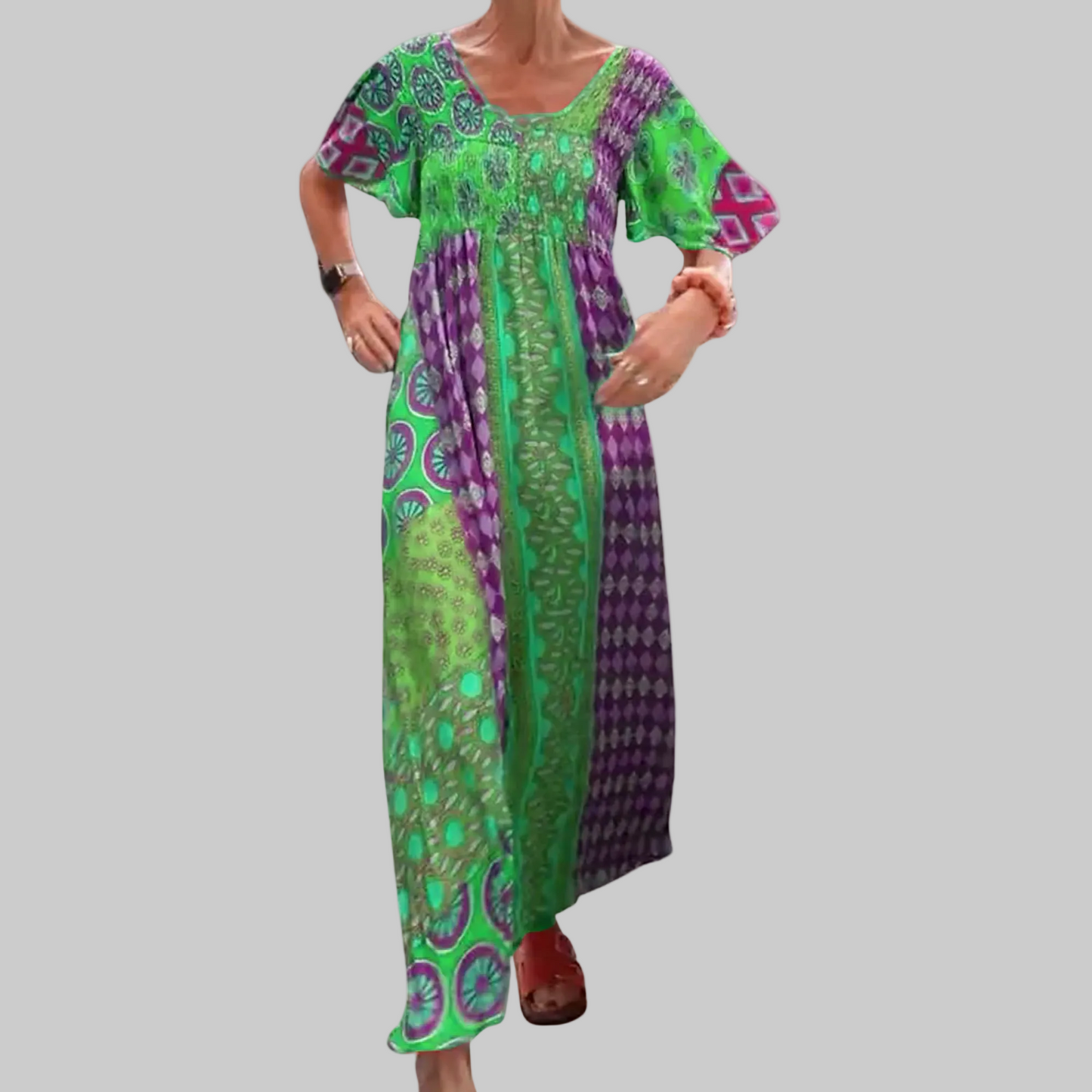Vestido maxi mujer estilo bohemio con parches