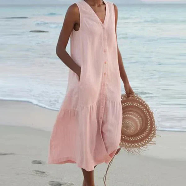 Vestido camisero Mujer sin mangas escote en V