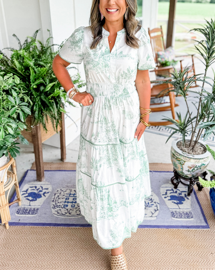 Vestido midi mujer con volantes estampado vintage