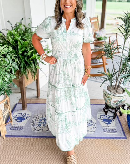 Vestido midi mujer con volantes estampado vintage