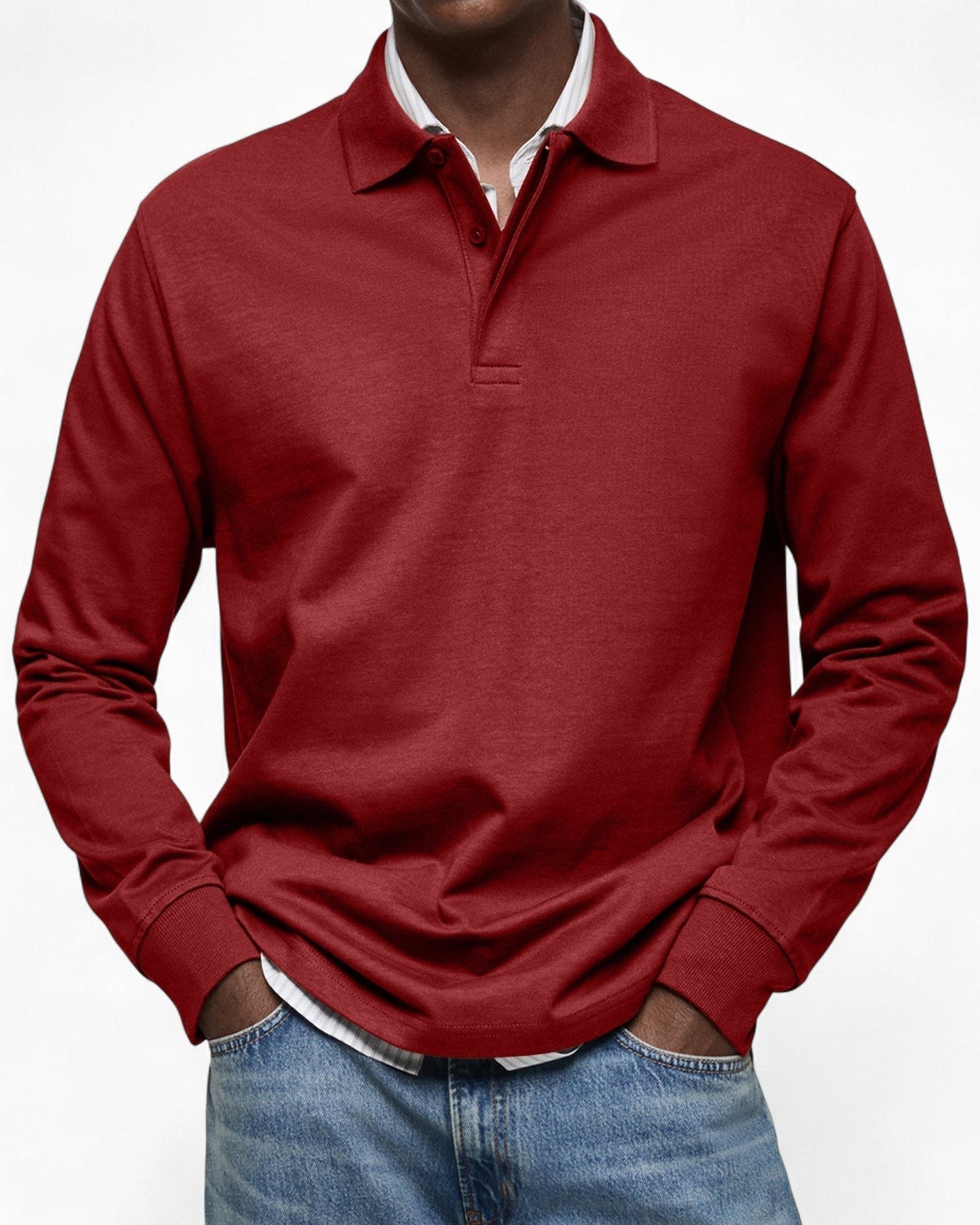 Polo hombre tejido suave manga larga estilo moderno diario