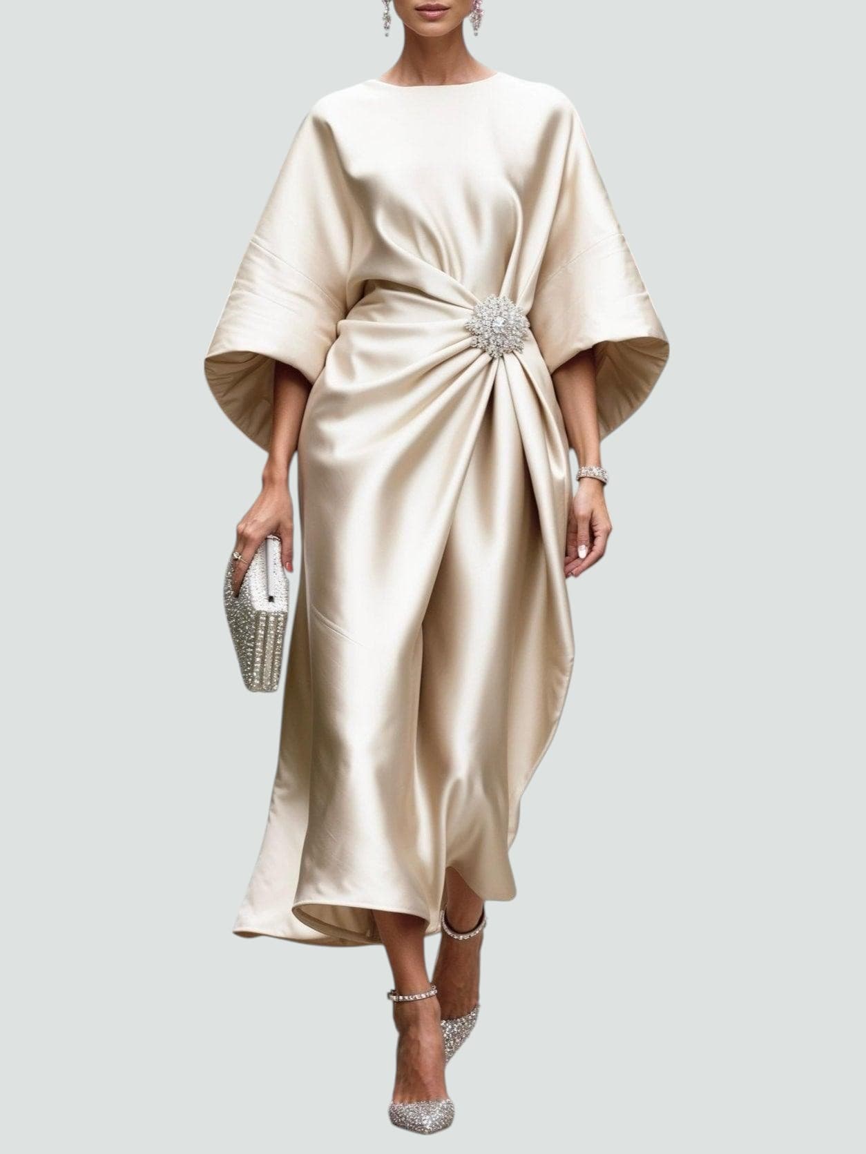 Vestido Midi Mujer Satinado Diseño Fluido Ajuste Sofisticado