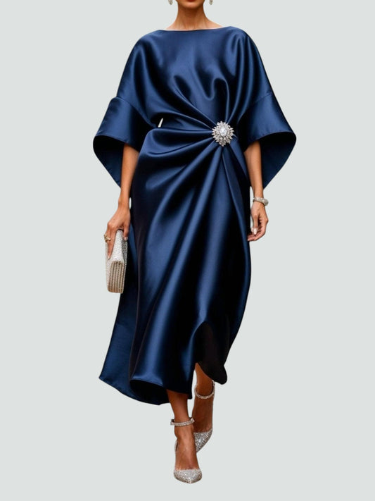 Vestido midi mujer con nudo frontal elegante moderno - Mavetta