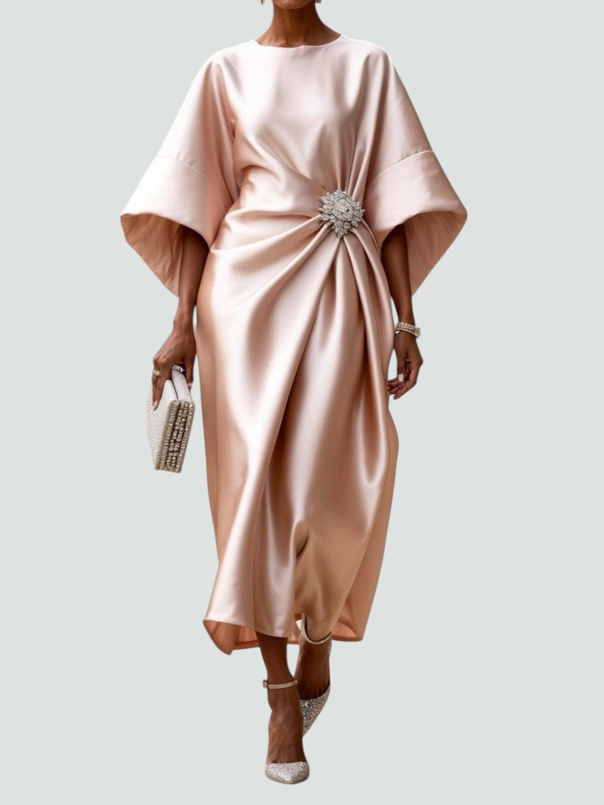 Vestido midi mujer con nudo frontal elegante moderno