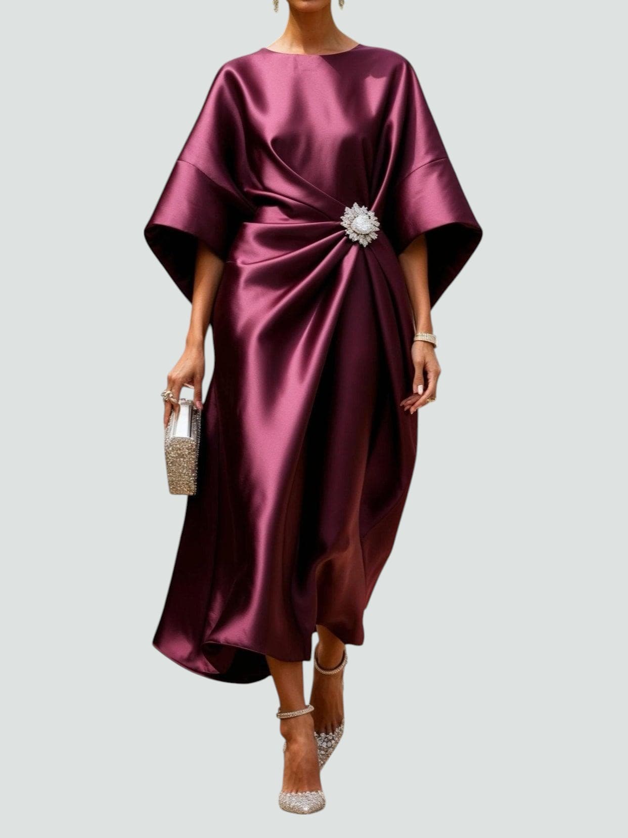 Vestido Midi Mujer Satinado Diseño Fluido Ajuste Sofisticado