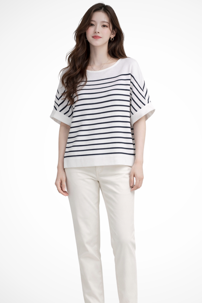 Camiseta Mujer de Algodón Cuello Redondo Ajuste Oversize