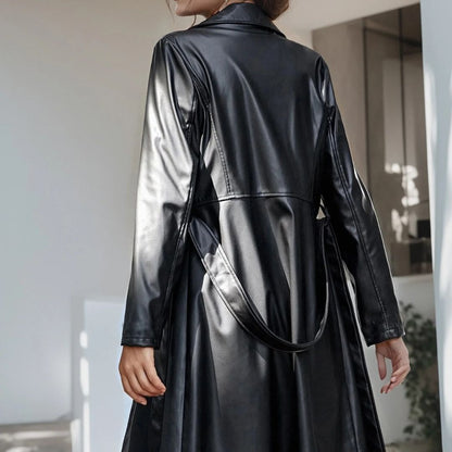 Abrigo Largo Mujer de Cuero Estilo Moderno