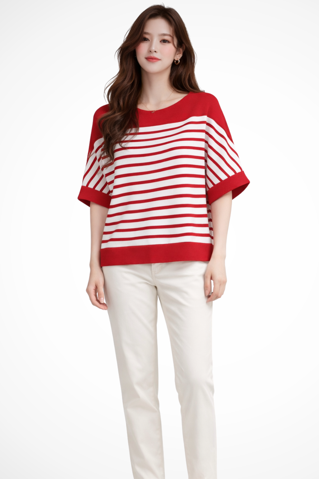 Camiseta Mujer de Algodón Cuello Redondo Ajuste Oversize