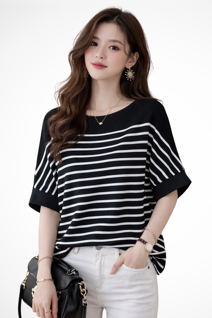 Camiseta Mujer de Algodón Cuello Redondo Ajuste Oversize