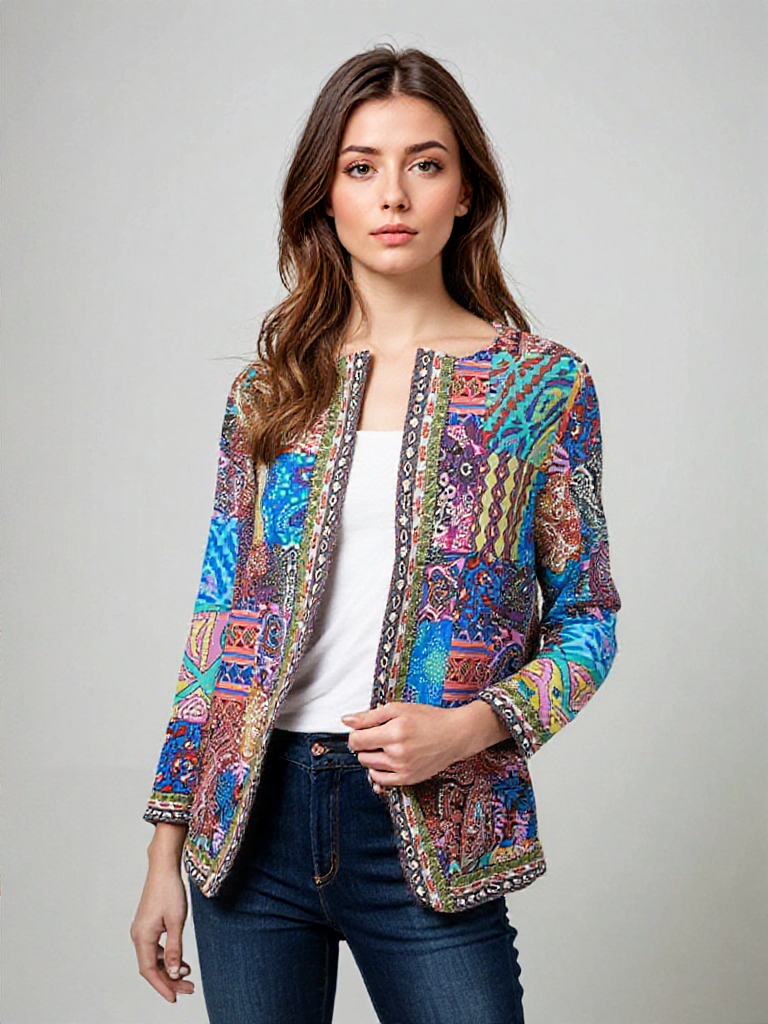 Blazer Mujer Estampado Artistico Acabado Ajuste Slim - Mavetta