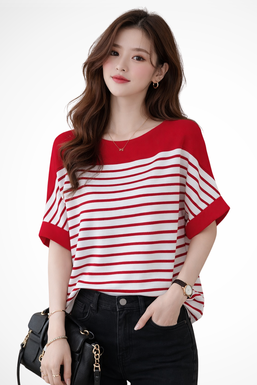 Camiseta Mujer de Algodón Cuello Redondo Ajuste Oversize