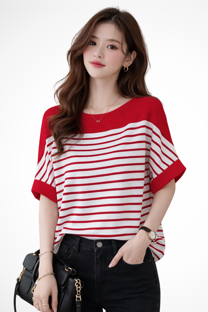 Camiseta Mujer de Algodón Cuello Redondo Ajuste Oversize