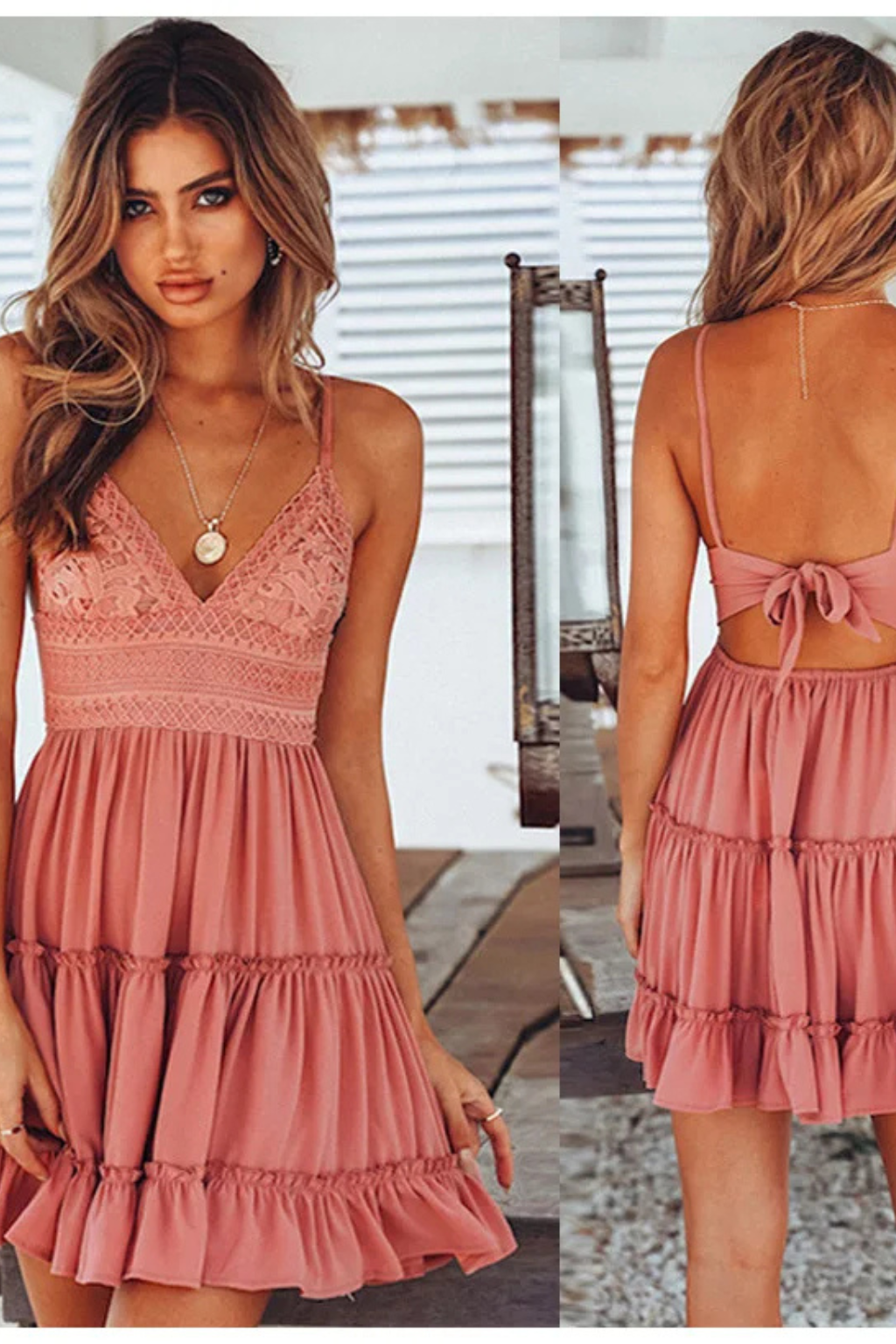 Vestido midi mujer de encaje tirantes finos espalda descubierta