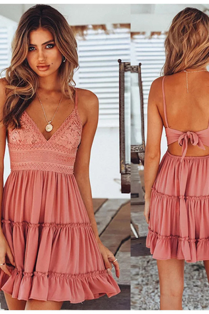 Vestido midi mujer de encaje tirantes finos espalda descubierta