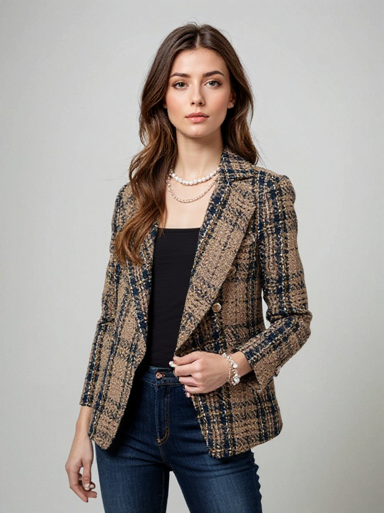 Blazer Mujer Estampado Cuadros Corte Clásico - Mavetta