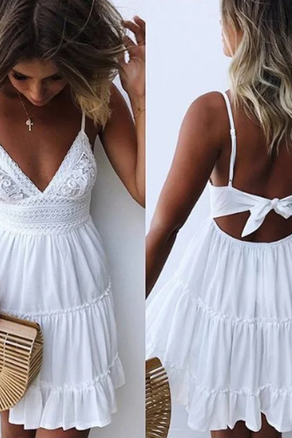 Vestido midi mujer de encaje tirantes finos espalda descubierta
