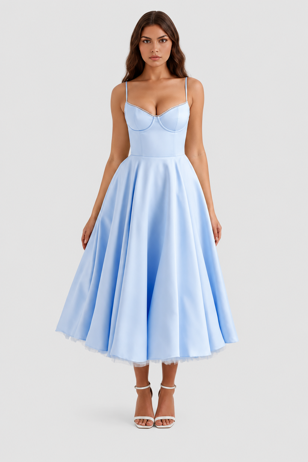 Vestido midi Mujer de Tul con Capas
