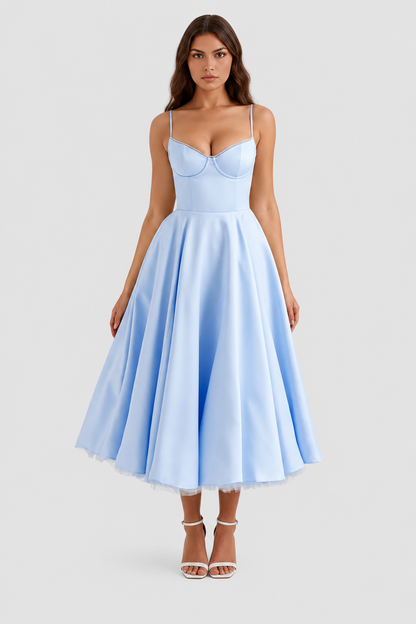 Vestido midi Mujer de Tul con Capas