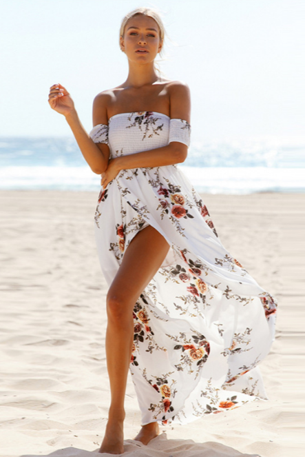 Vestido Largo Mujer Estampado Floral Hombros Descubiertos Bohemio - Mavetta