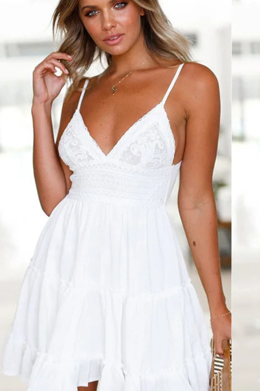 Vestido midi mujer de encaje tirantes finos espalda descubierta
