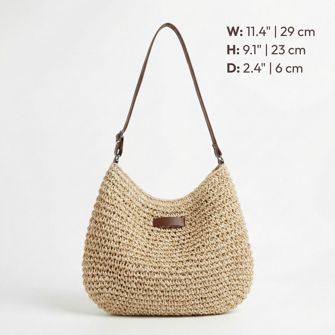 Bolso bandolera mujer rafia trenzada cuero estilo boho