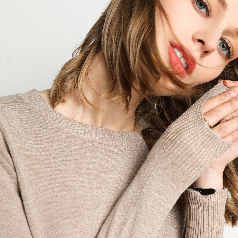 Jersey mujer de lana y cachemira cuello redondo corte ajustado
