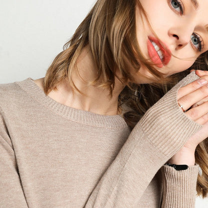Jersey mujer de lana y cachemira cuello redondo corte ajustado