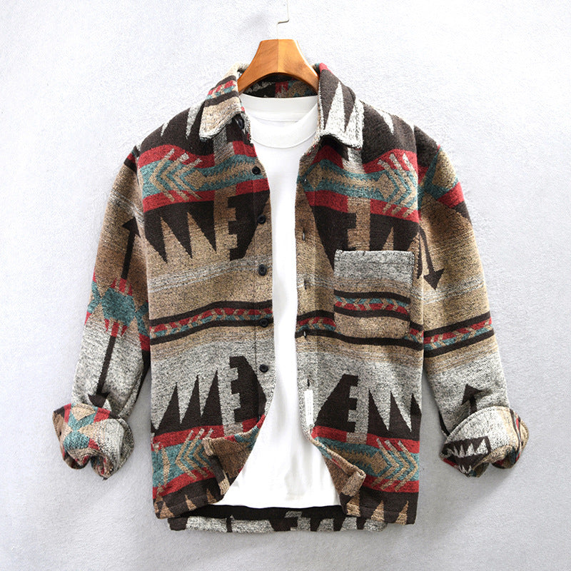 Sobrecamisa hombre de lana manga larga con botones y bolsillos