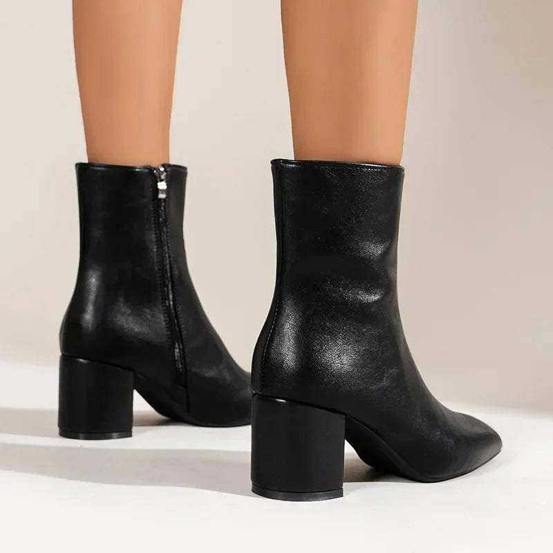 Botines Mujer Tacón Ancho Cremallera Lateral