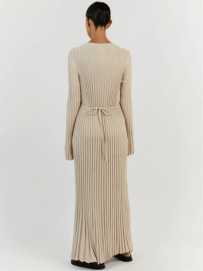 Vestido largo mujer de plumeti tejido elástico ajustado plisado