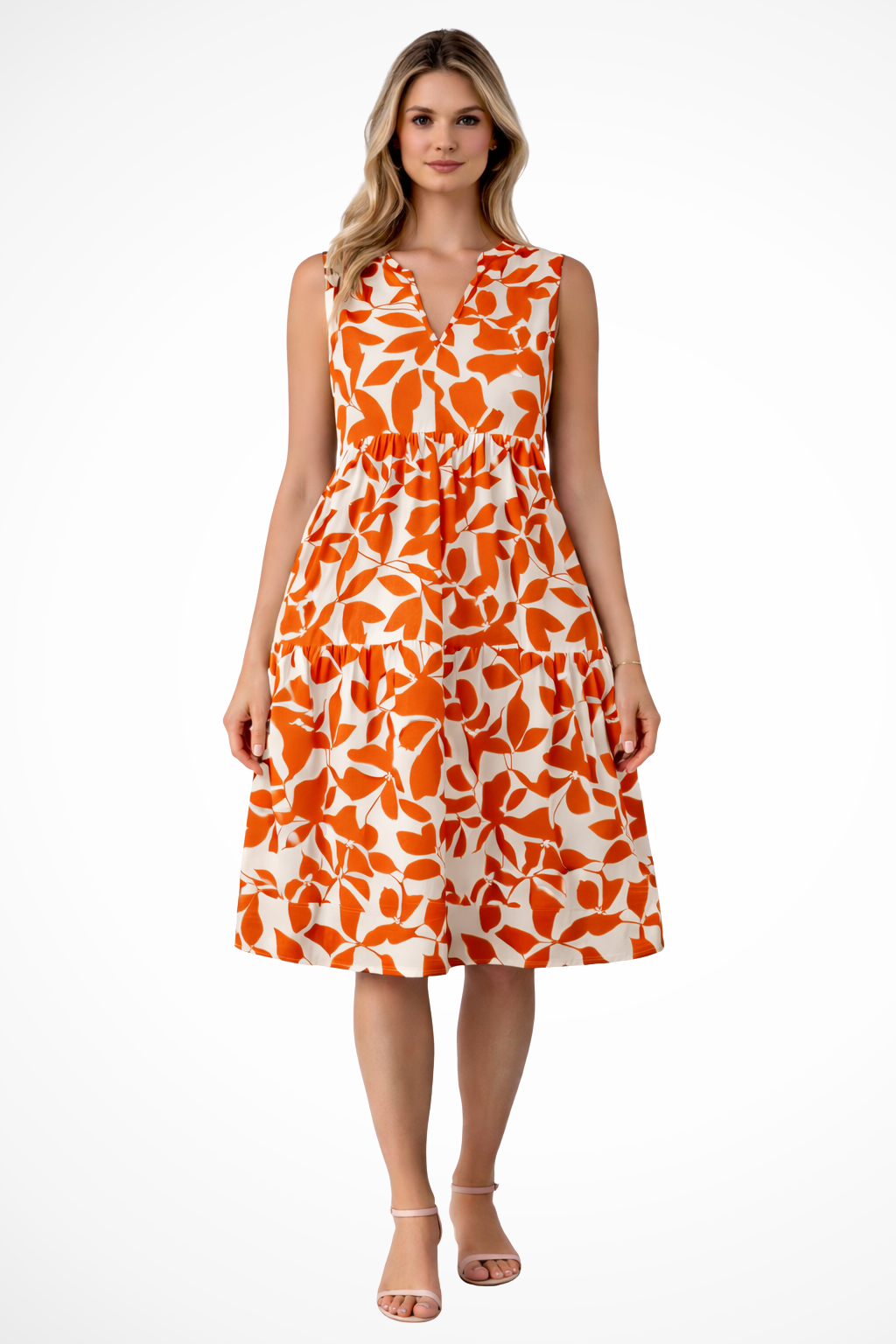 Vestido midi mujer sin mangas escote en V estilo bohemio