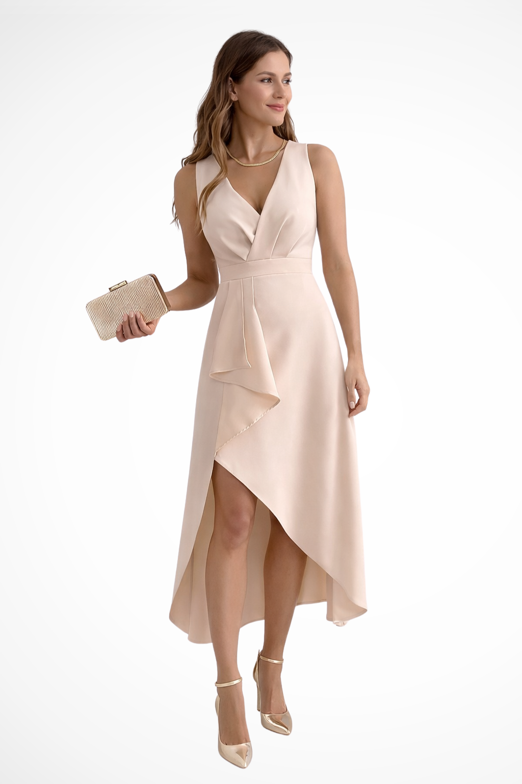Vestido midi mujer sin mangas estilo cruzado bajo asimétrico - Mavetta
