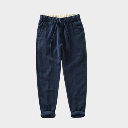 Pantalones Hombre de Lino y Algodón Corte Recto Cintura Elástica
