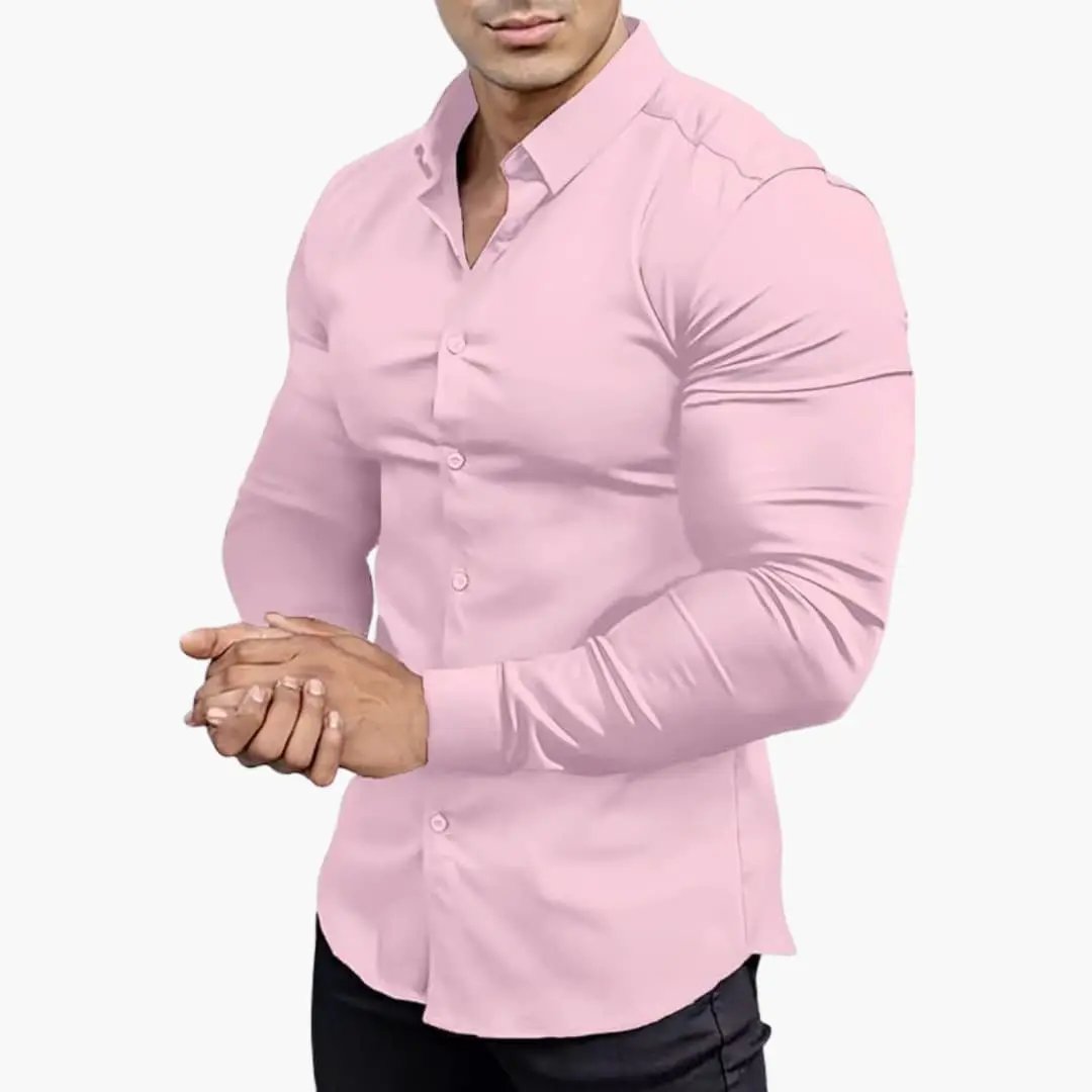 Camisa Hombre Slim Fit Algodón Manga Larga Botones