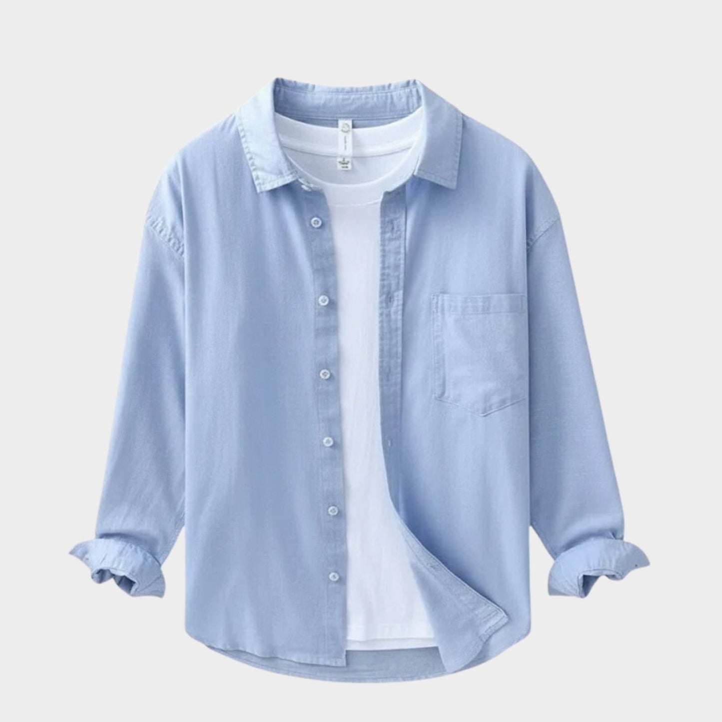 Camisa Hombre Algodón y Lino Manga Larga Cuello Solapa